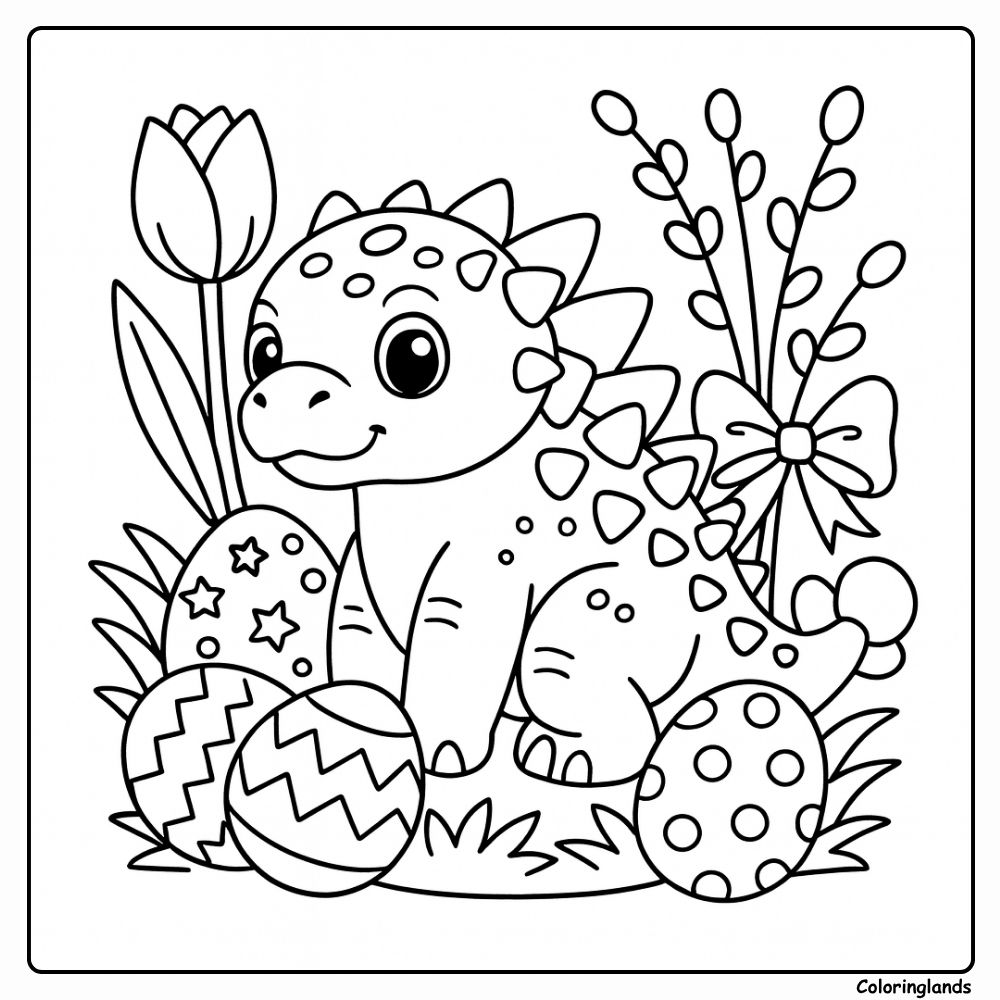 Ankylosaurus dinosaurus paasei kleurplaat met tulpen