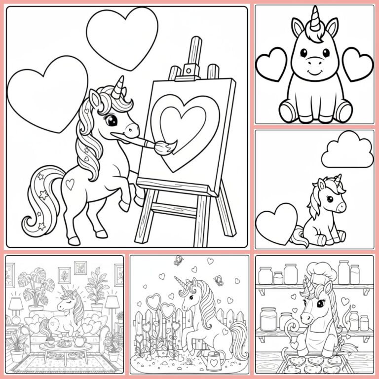 Gratis kleurplaat unicorn hartjes om te printen PDF