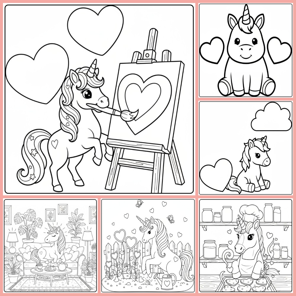 Gratis kleurplaat unicorn hartjes om te printen PDF