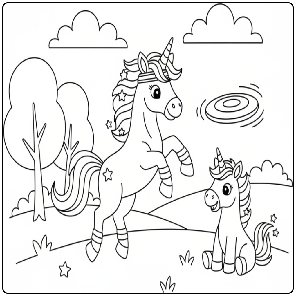 Twee schattige eenhoorns, een magische unicorn kleurplaat