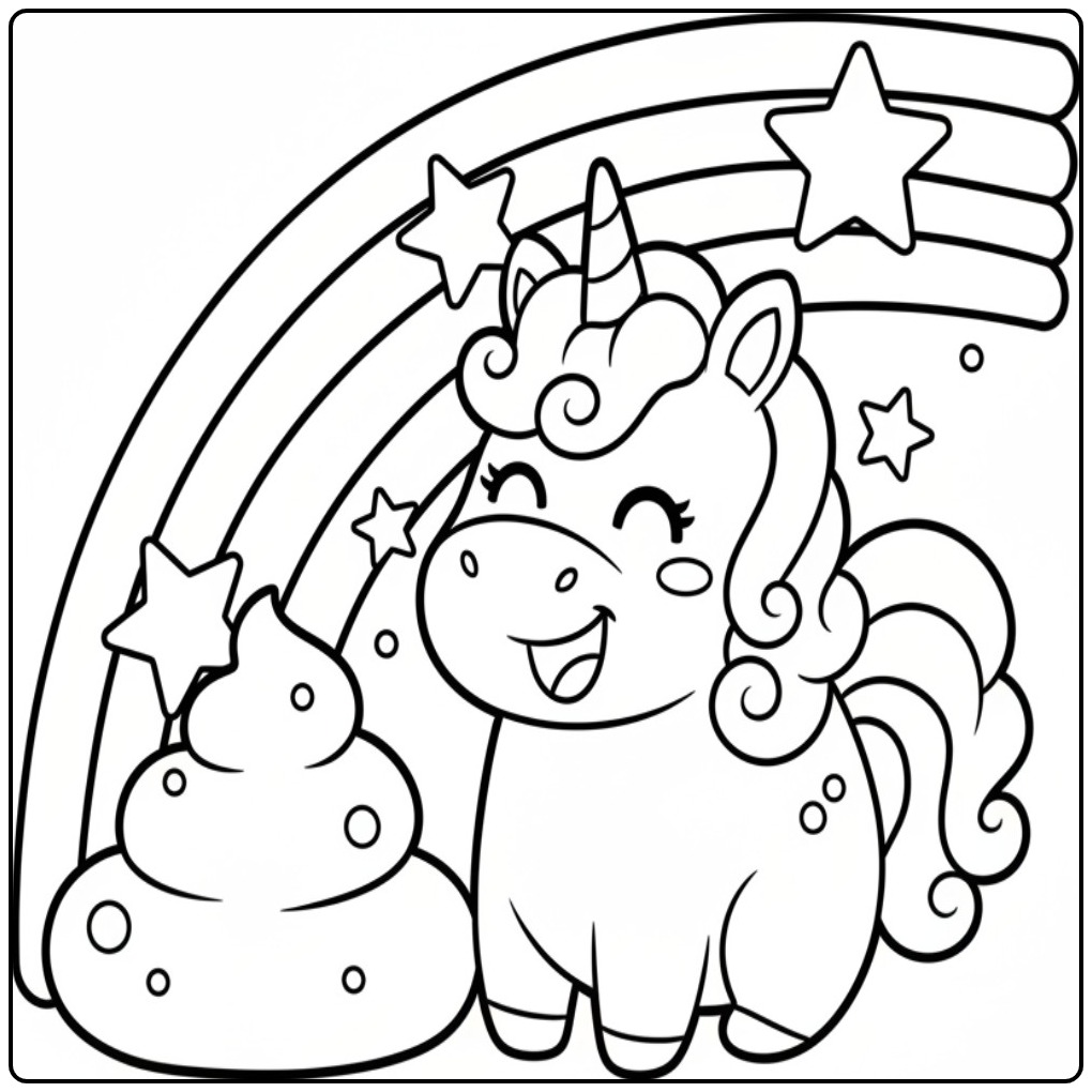 Unicorn poep kleurplaat! Kijk naar de magie, echt geweldig.