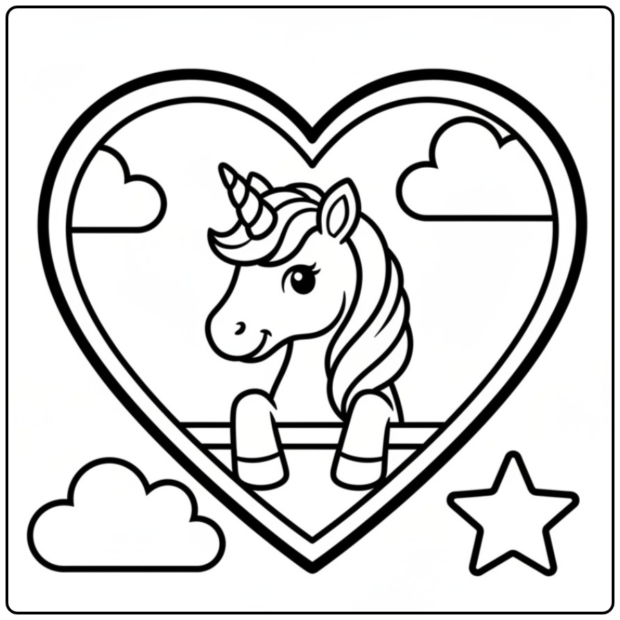 Leuke kleurplaat unicorn hartjes voor kinderen om in te kleuren!