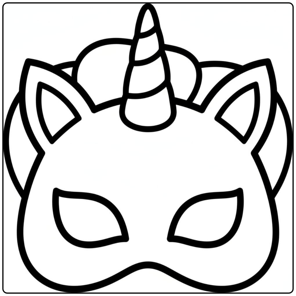 Kleur deze unicorn masker kleurplaat in en word een magisch wezen!