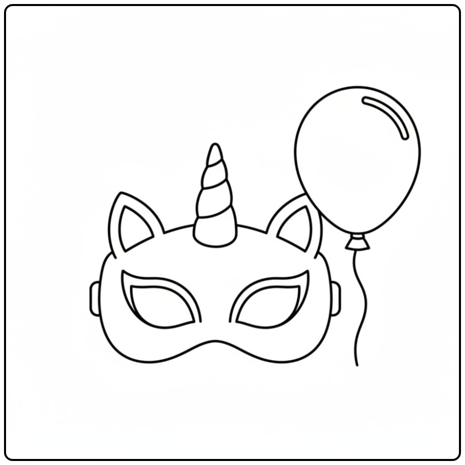 Leuke unicorn masker kleurplaat voor kinderen. Kleur de eenhoorn in!