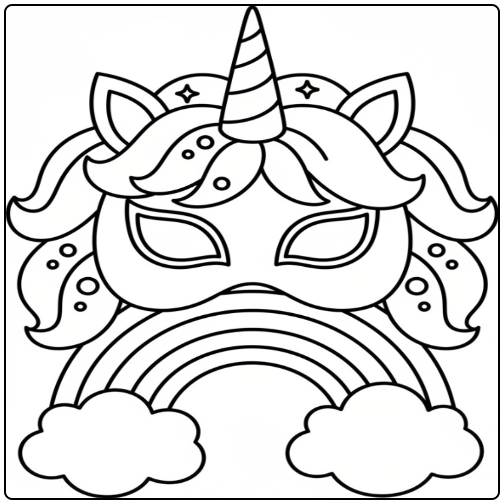Kleur deze unicorn masker kleurplaat en voeg wat magie toe!