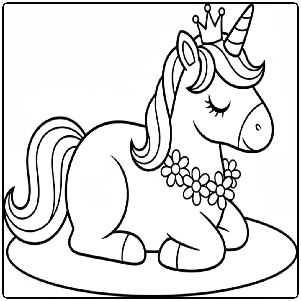 Kleurplaat prinses eenhoorn ligt rustig te dromen. Zo lief!