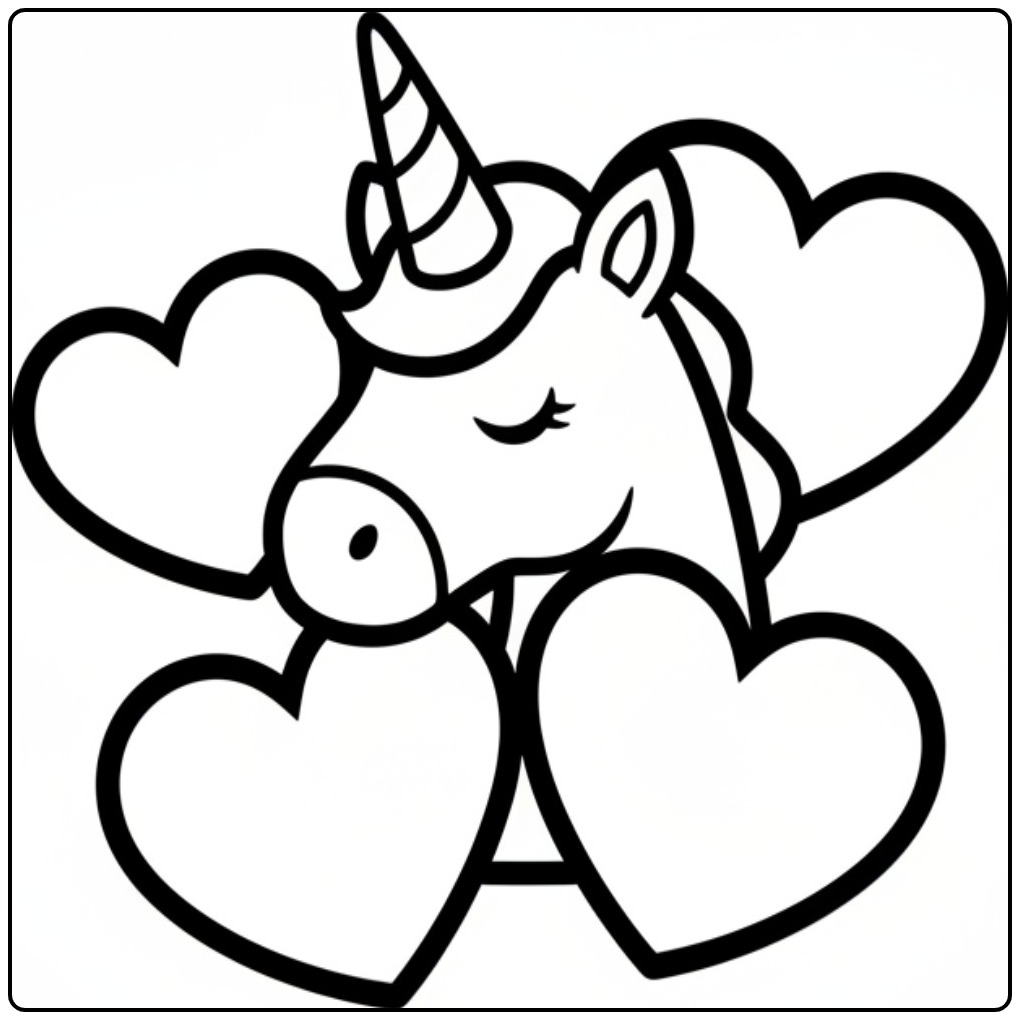 Lief kleurplaat unicorn hartjes om in te kleuren. Veel plezier!