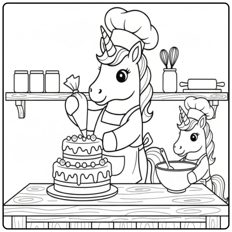 Eenhoorn bakkerij pret, unicorn kleurplaat plezier!