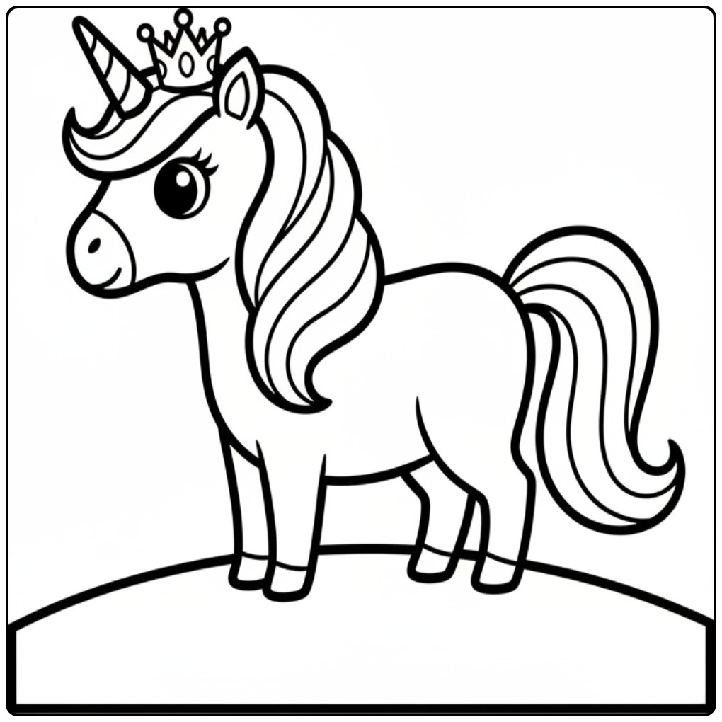 Kleurplaat prinses eenhoorn, schattig! Klaar om in te kleuren.