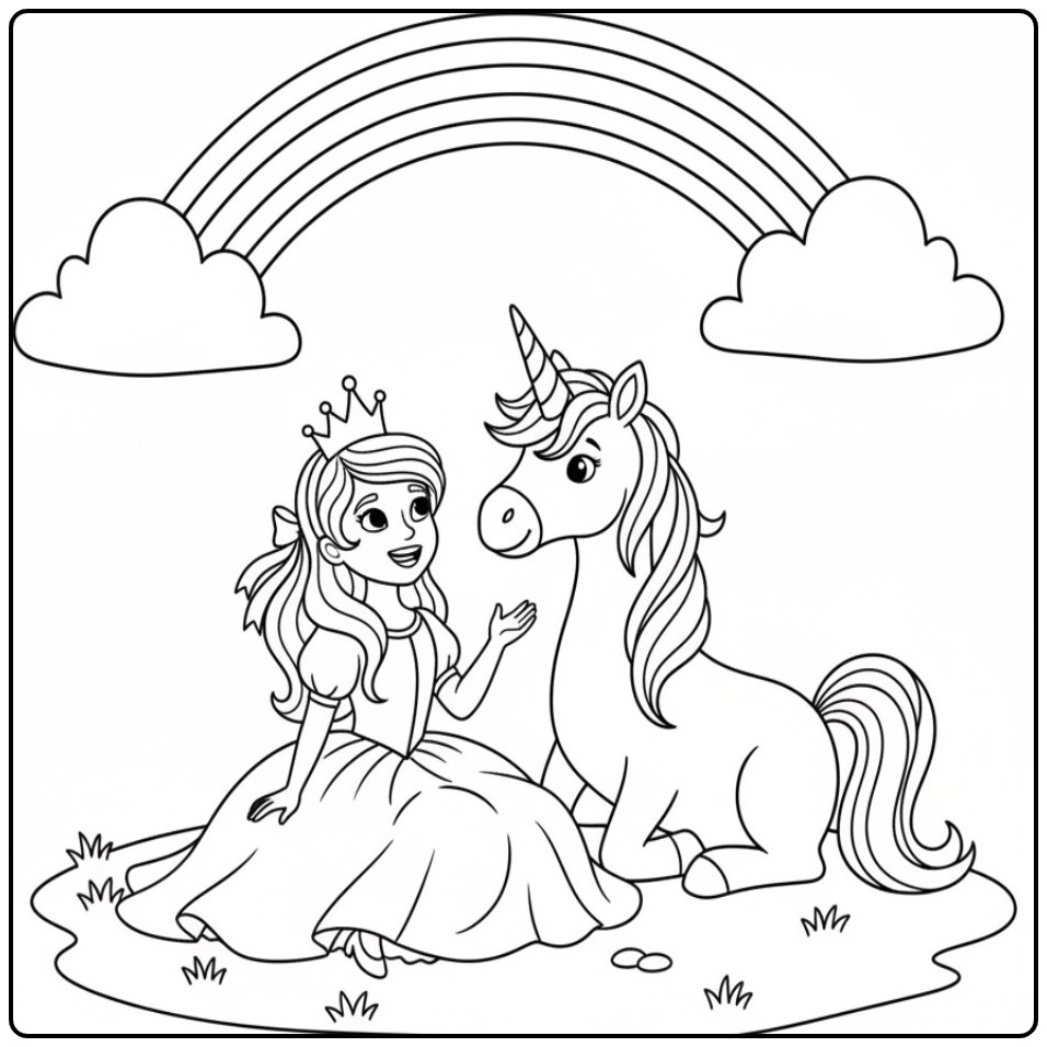 Kleurplaat prinses eenhoorn: Eenhoornvriendin.