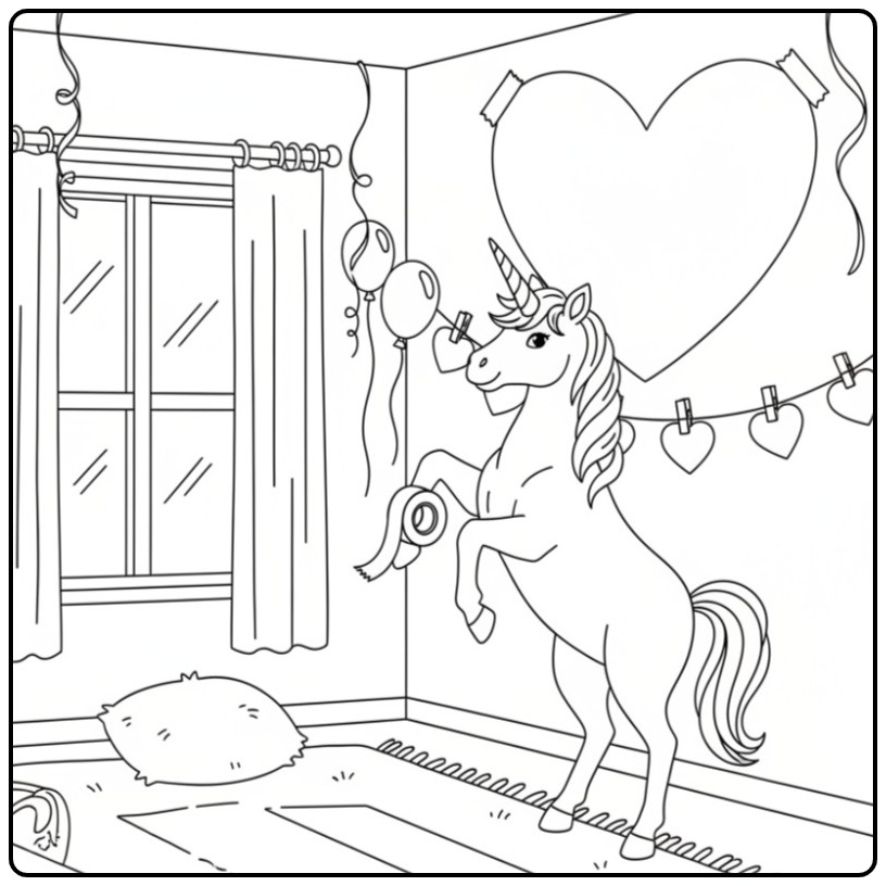 Kleurplaat unicorn hartjes voor creatieve geesten.