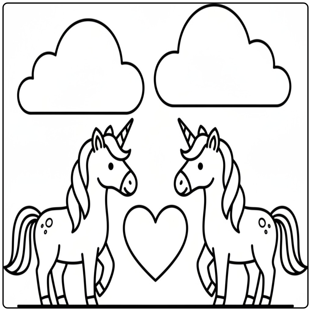 Kleurplaat unicorn hartjes, liefde in de lucht!