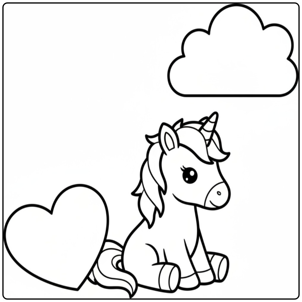 Kleurplaat unicorn hartjes, schattig en klaar om in te kleuren!