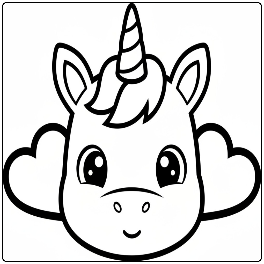Kleurplaat unicorn hartjes, schattige eenhoorn om in te kleuren.