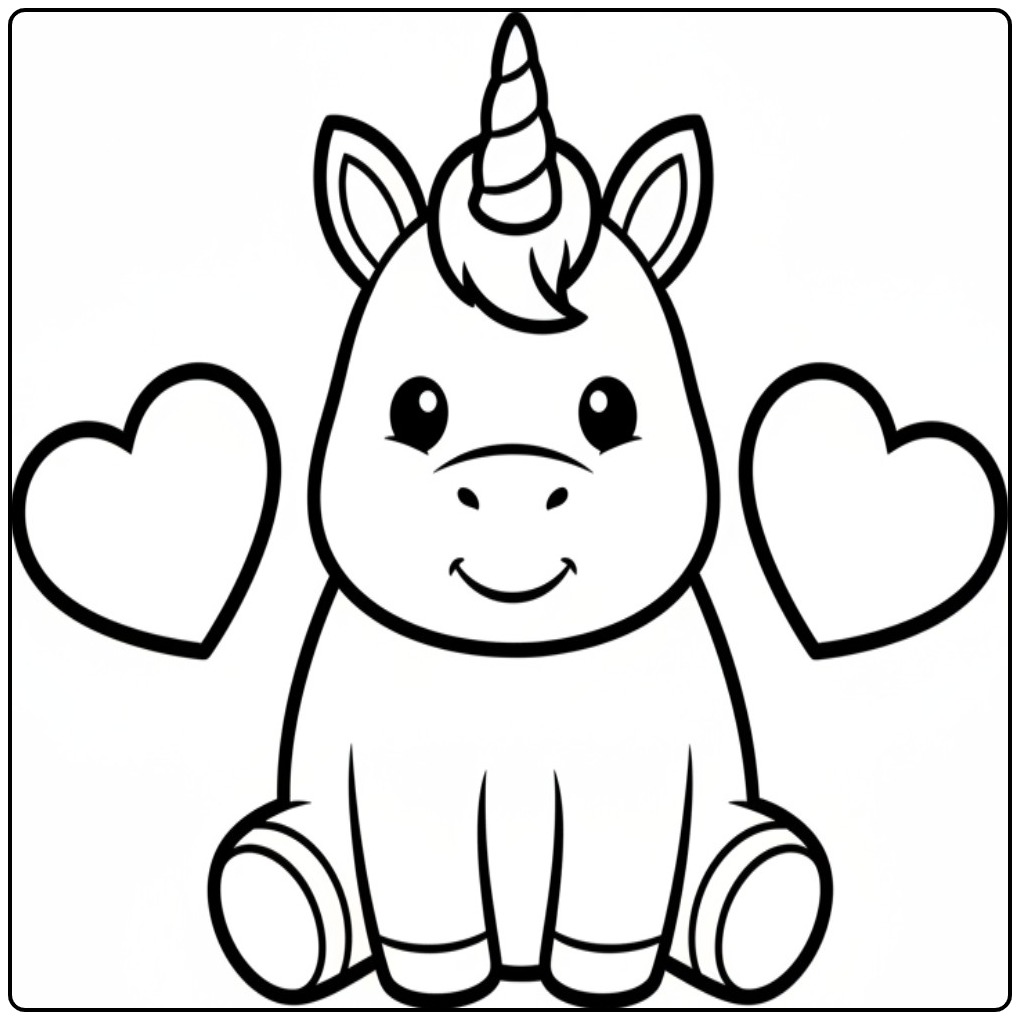 Kleurplaat unicorn hartjes om in te kleuren. Eenhoorn met harten!