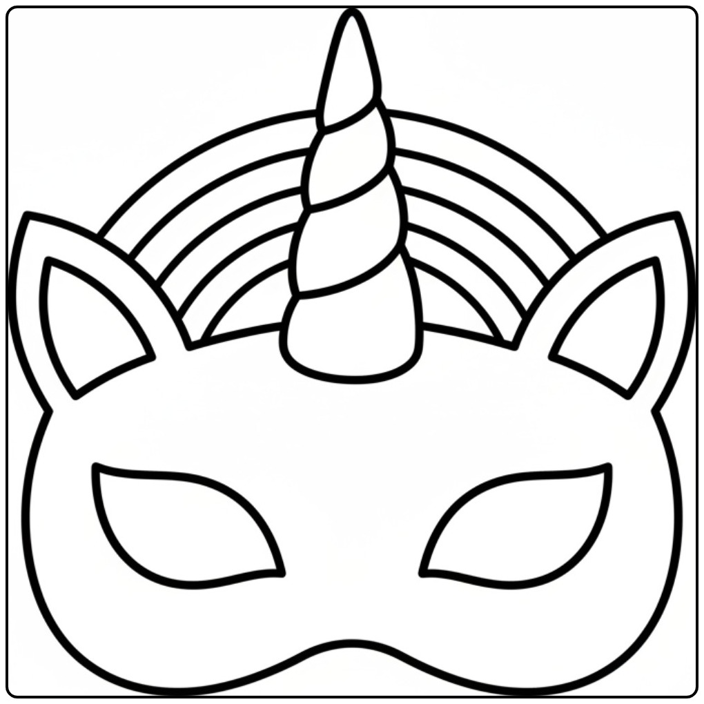 Kleur deze unicorn masker kleurplaat in! Leef je uit!