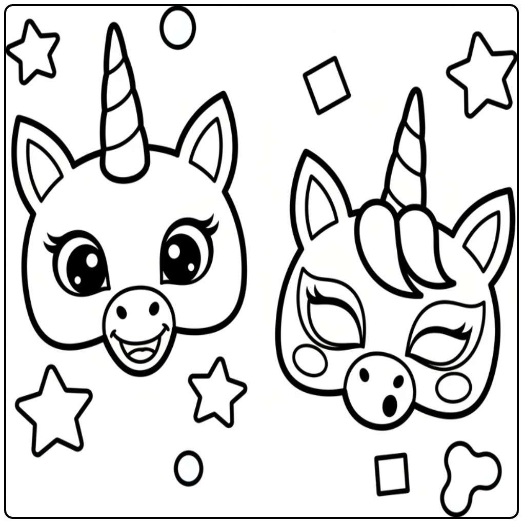 Tweehoornig masker pret! Knutsel een unicorn masker kleurplaat