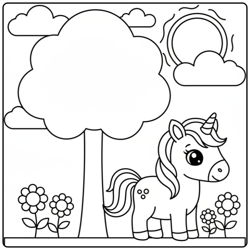 Leuke unicorn kleurplaat om in te kleuren. Eenhoorn printplaat.