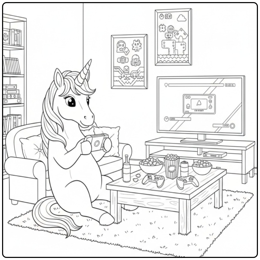 Eenhoorn kleurplaat gamet. Print deze toffe plaat!