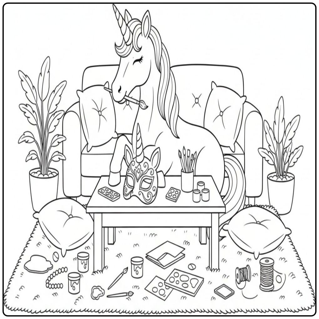 Kleurplaat unicorn masker: creatief knutselen! Doe mee.