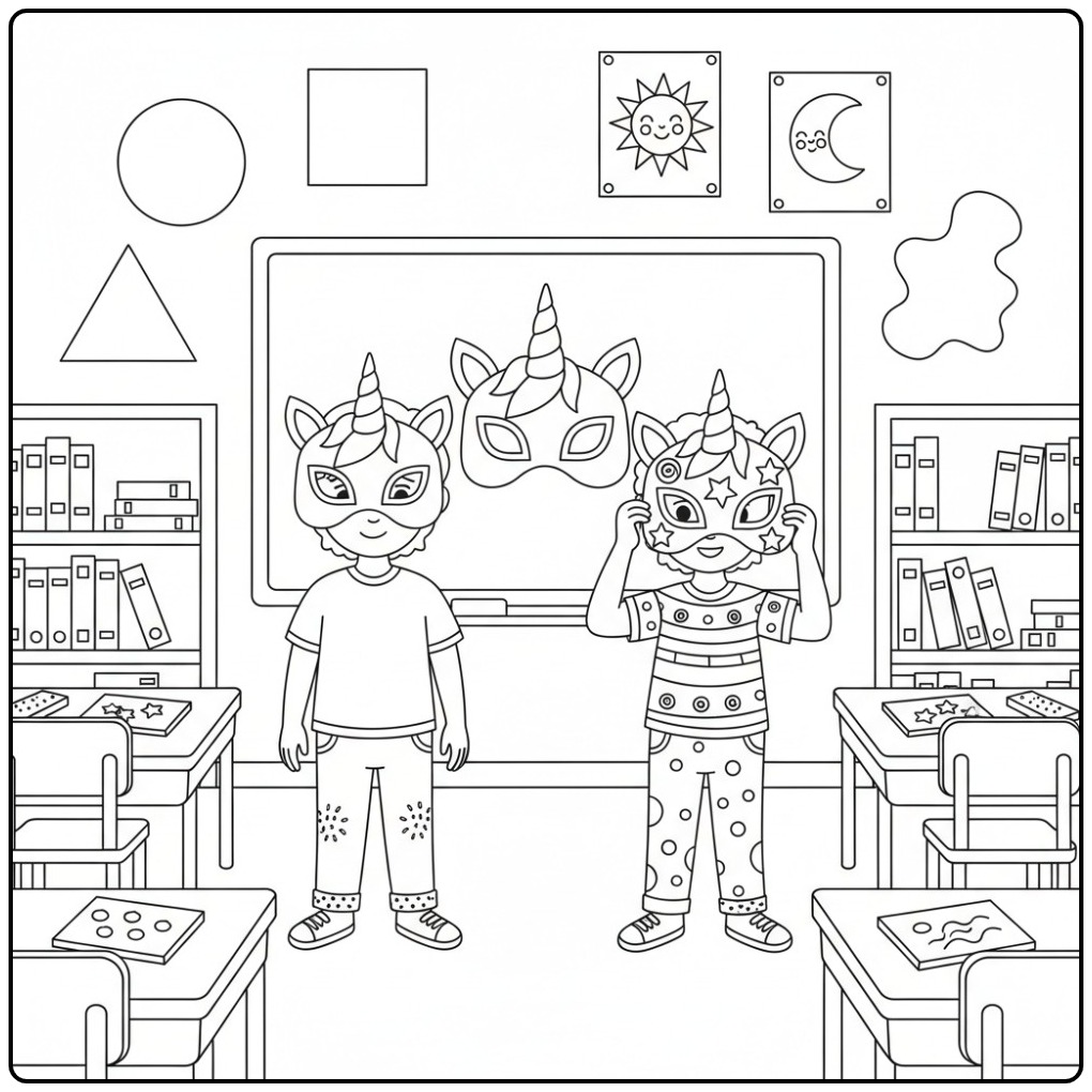 Leuke unicorn masker kleurplaat voor kinderen. Print en kleur!