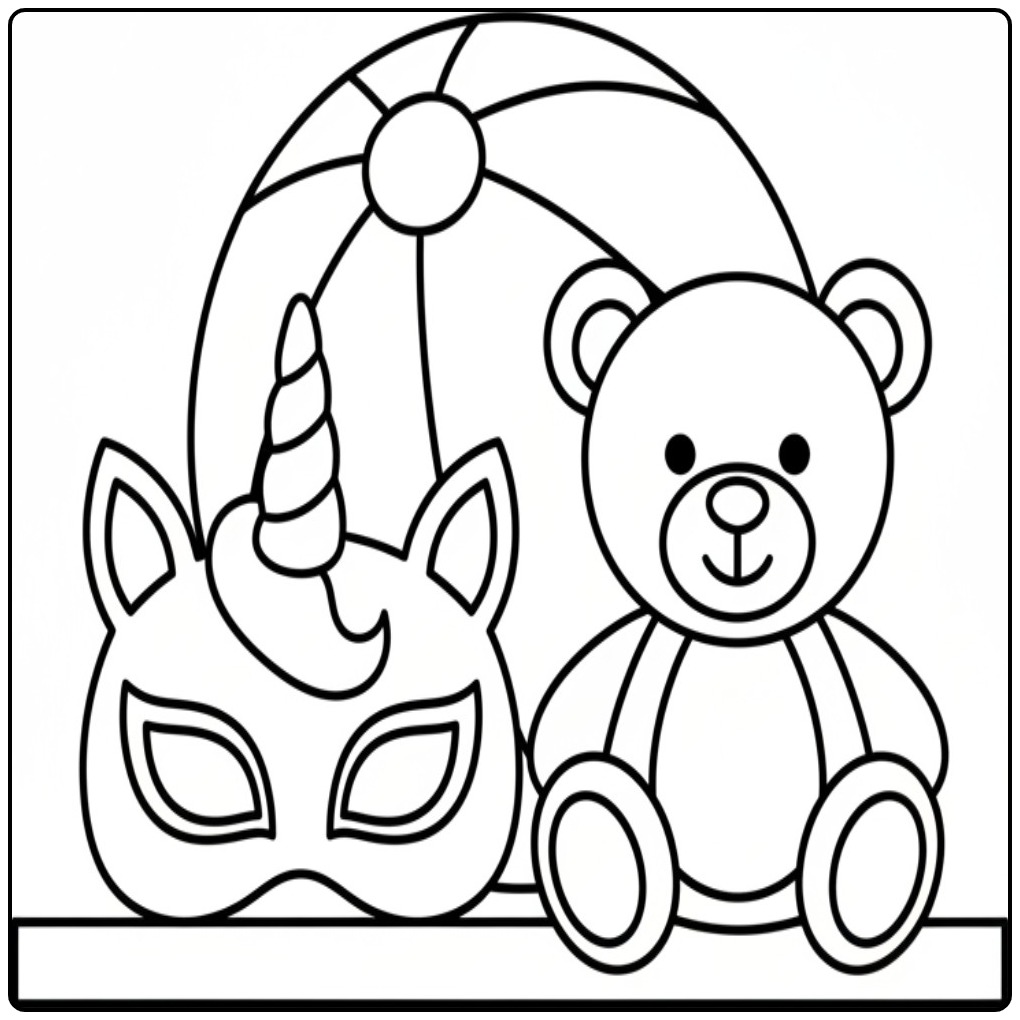 Kleur de unicorn masker kleurplaat en maak een mooi kunstwerk!