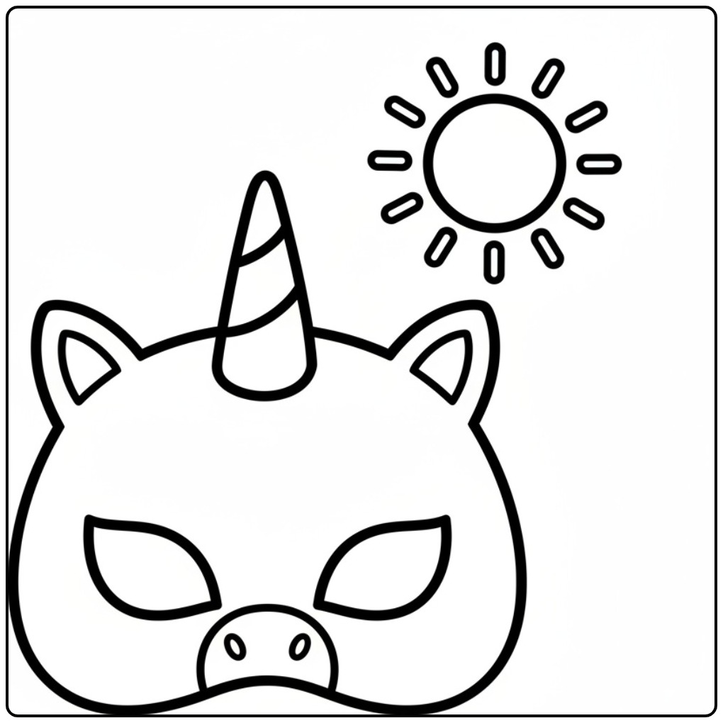 Kleur de unicorn masker kleurplaat en maak je eigen fantasie!