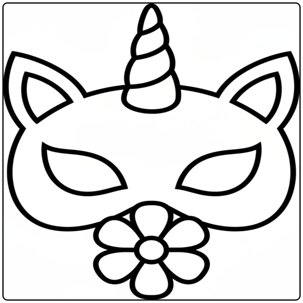 Unicorn masker kleurplaat: Fantasie masker om zelf in te kleuren