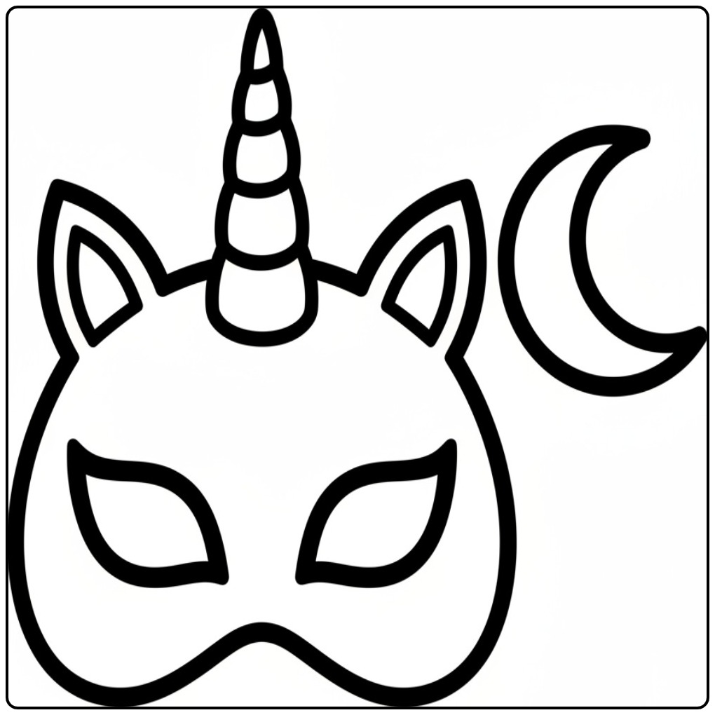 Kleur de unicorn masker kleurplaat in. Leuk knutselen!