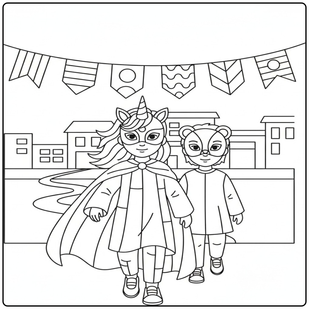 Eenhoorn masker kleurplaat feestelijke optocht