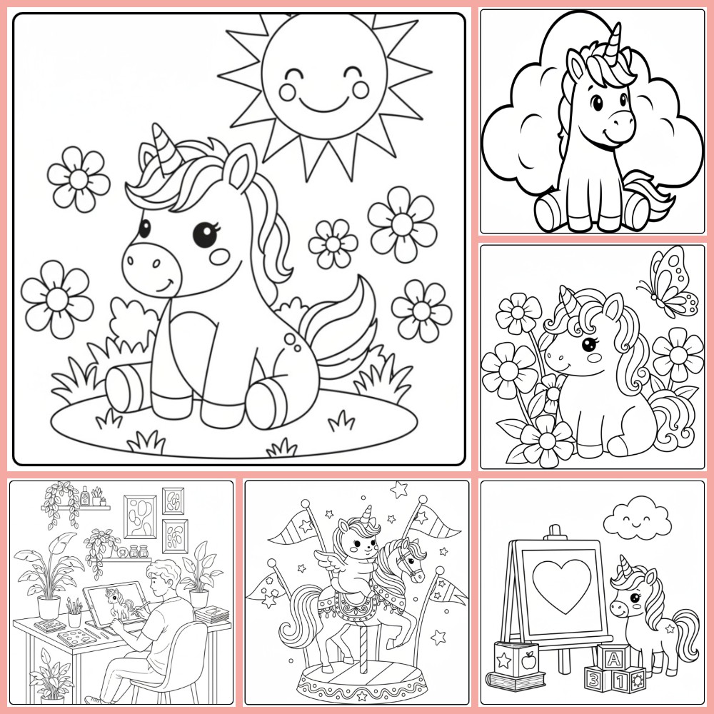 Gratis baby unicorn kleurplaat om te printen PDF