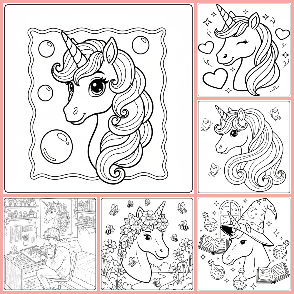 Gratis eenhoorn hoofd kleurplaat om te printen PDF