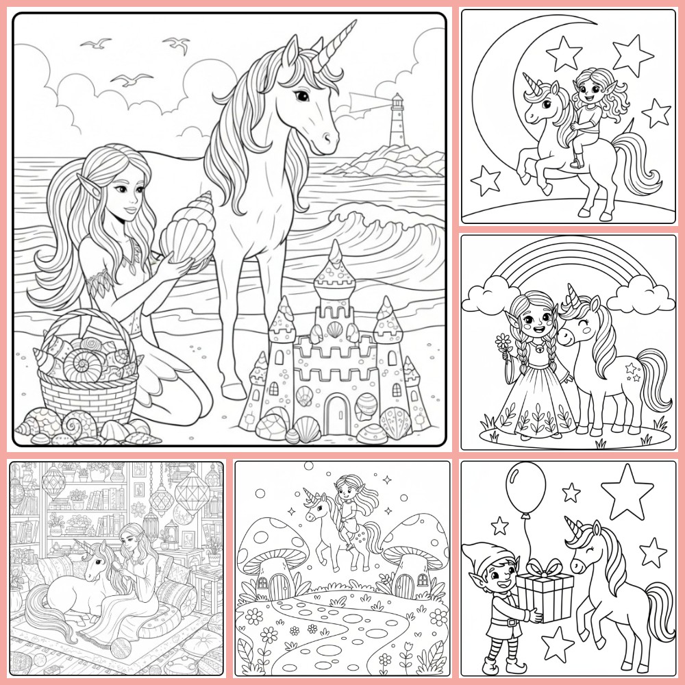 Gratis elfje en eenhoorn kleurplaat om te printen als PDF