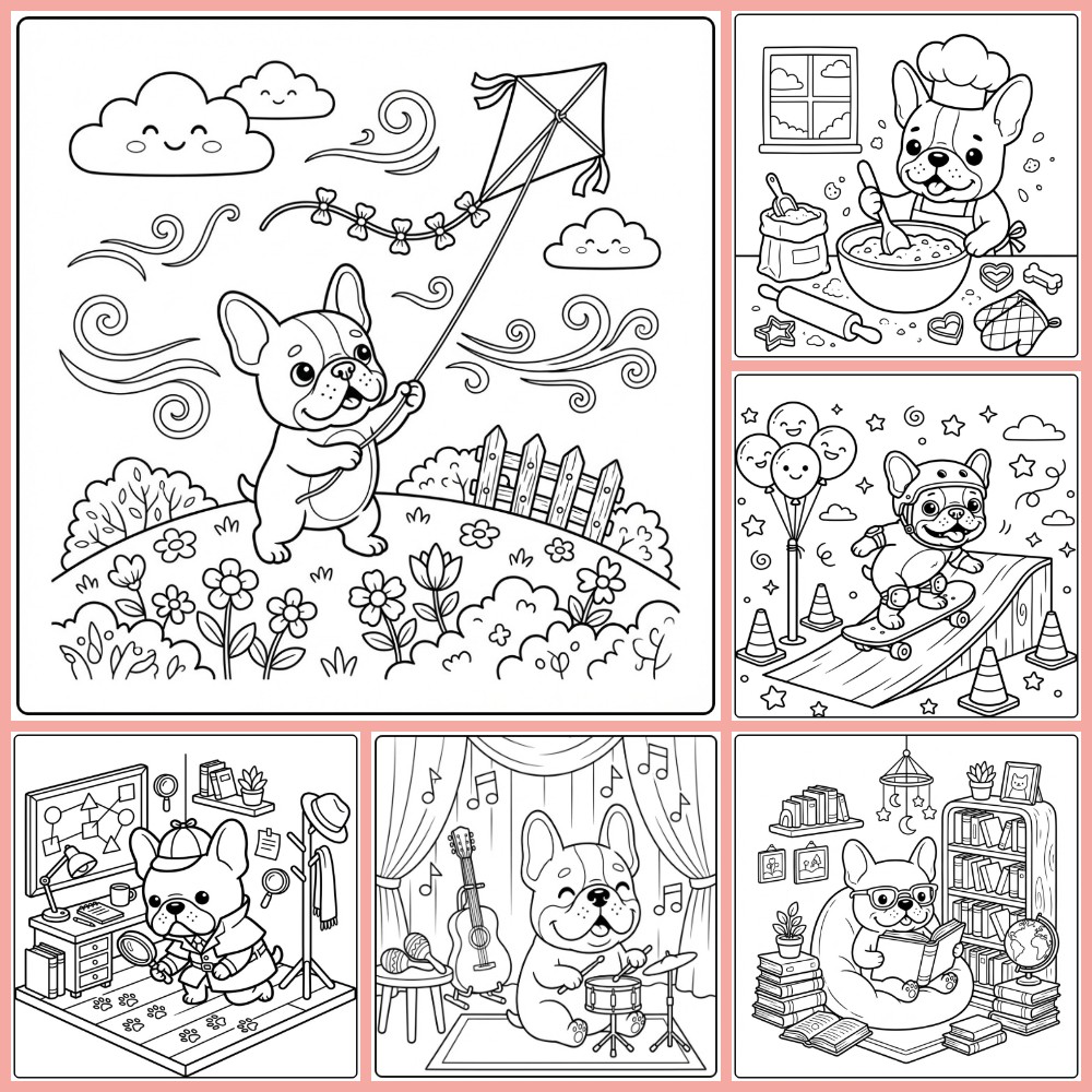 Gratis franse bulldog kleurplaten om te printen PDF