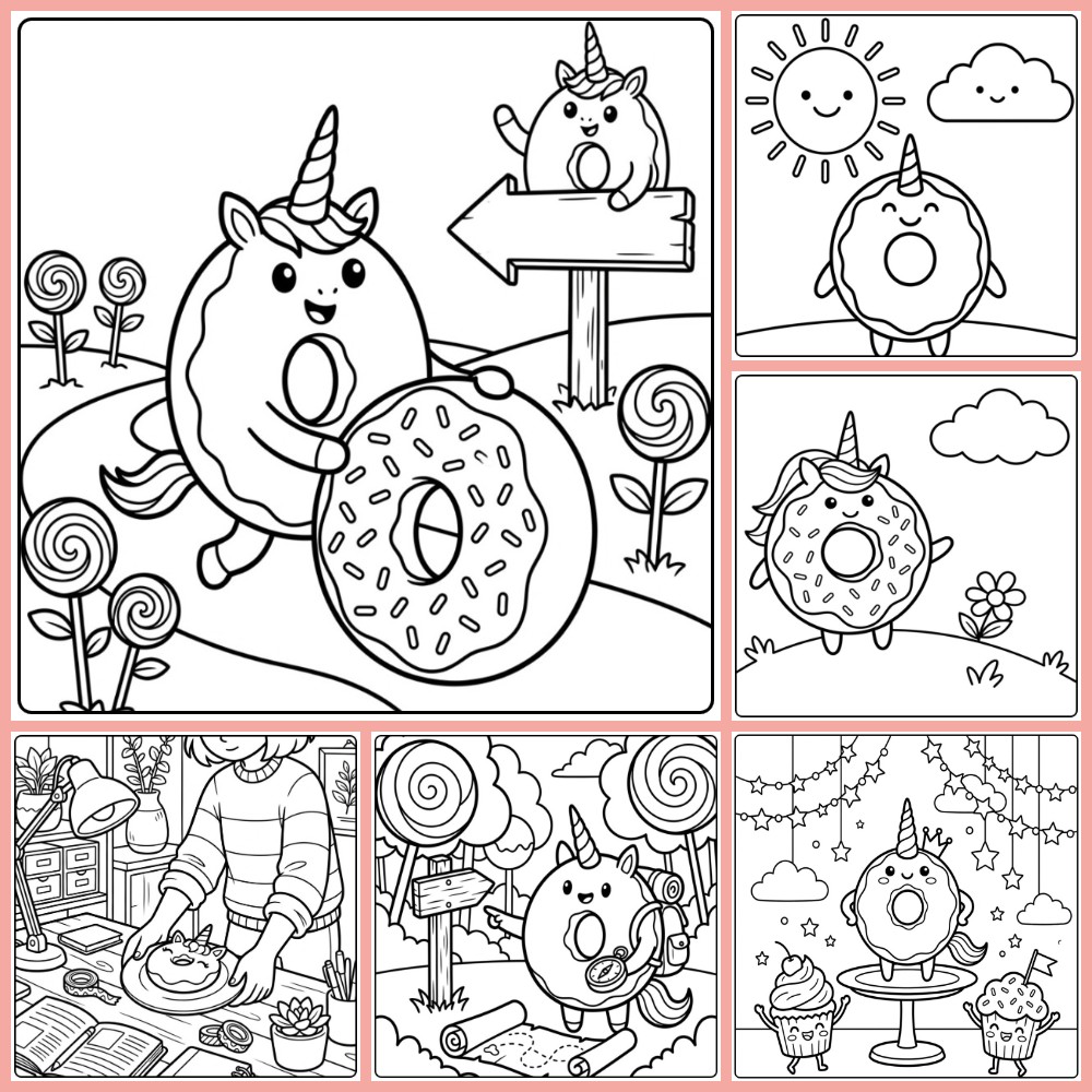 Gratis kleurplaat donut unicorn om te printen PDF