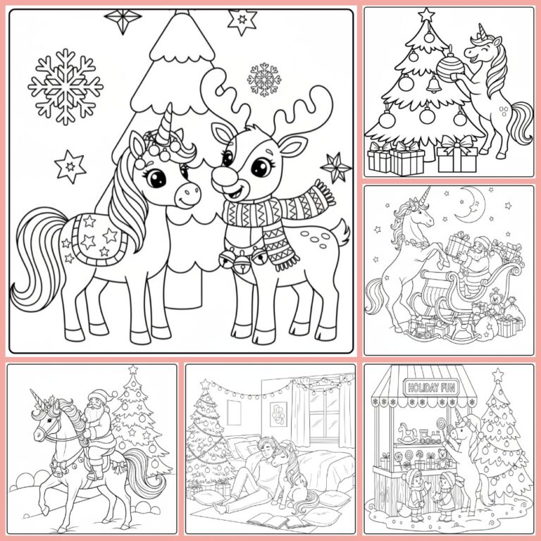 Gratis kleurplaat kerst unicorn om te printen PDF