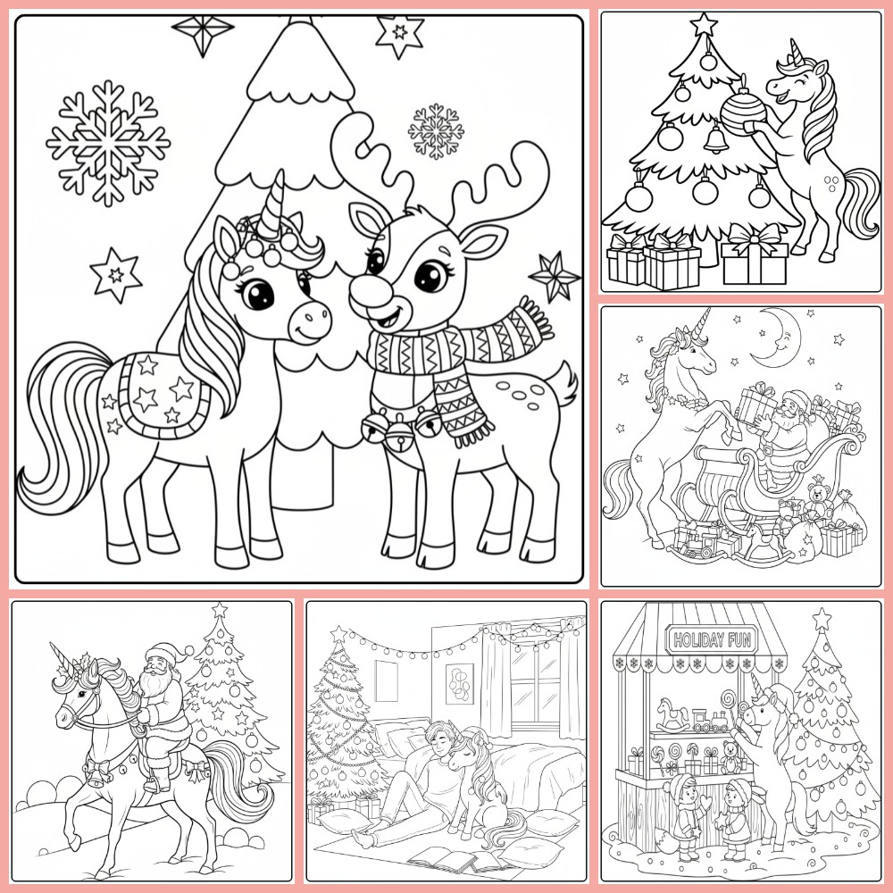 Gratis kleurplaat kerst unicorn om te printen PDF