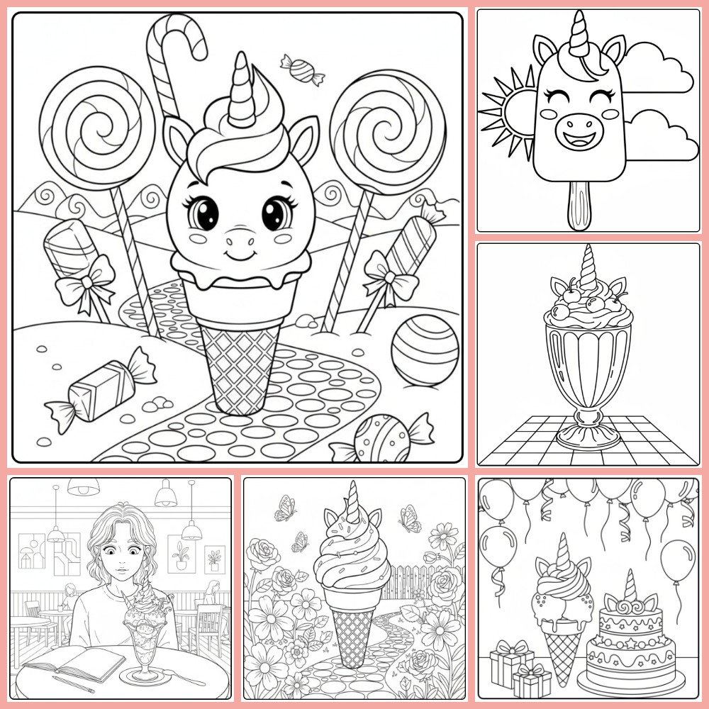 Gratis kleurplaat unicorn ijsje om te printen PDF