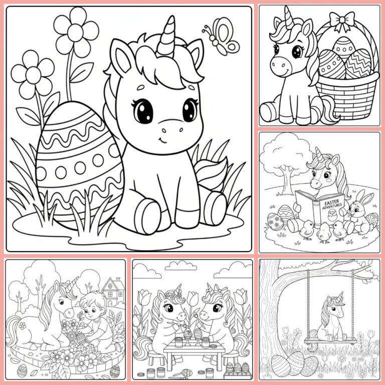 Gratis kleurplaat unicorn pasen om te printen PDF