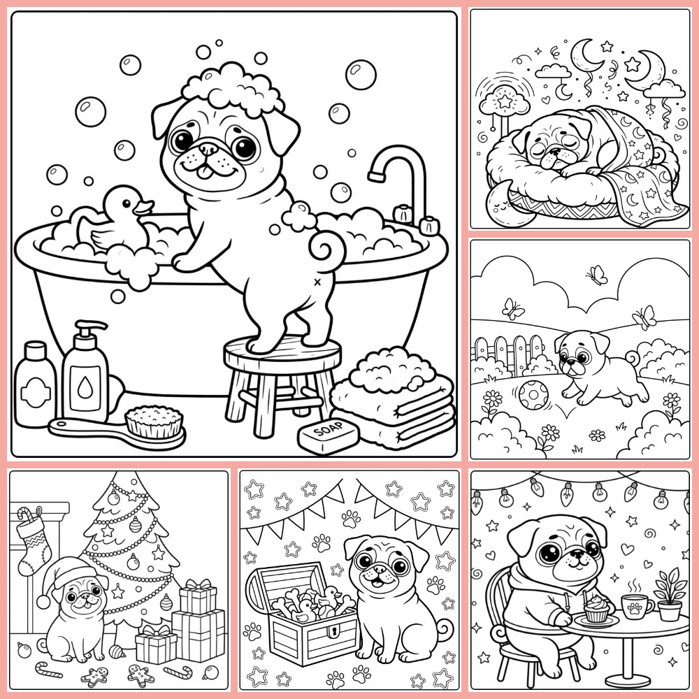 Gratis mopshond kleurplaat om te printen PDF