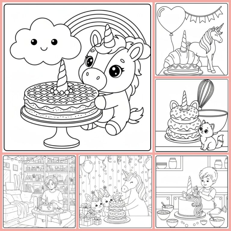 Gratis unicorn taart kleurplaat om te printen PDF