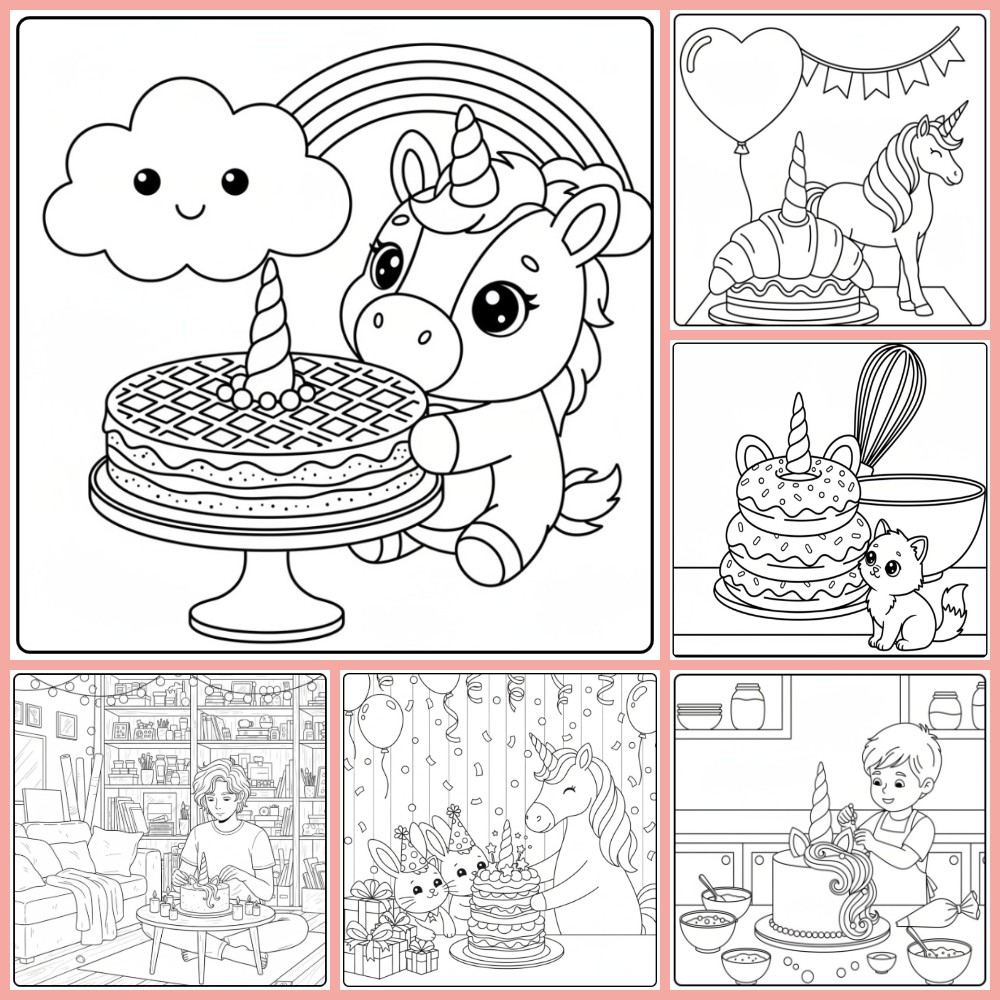 Gratis unicorn taart kleurplaat om te printen PDF