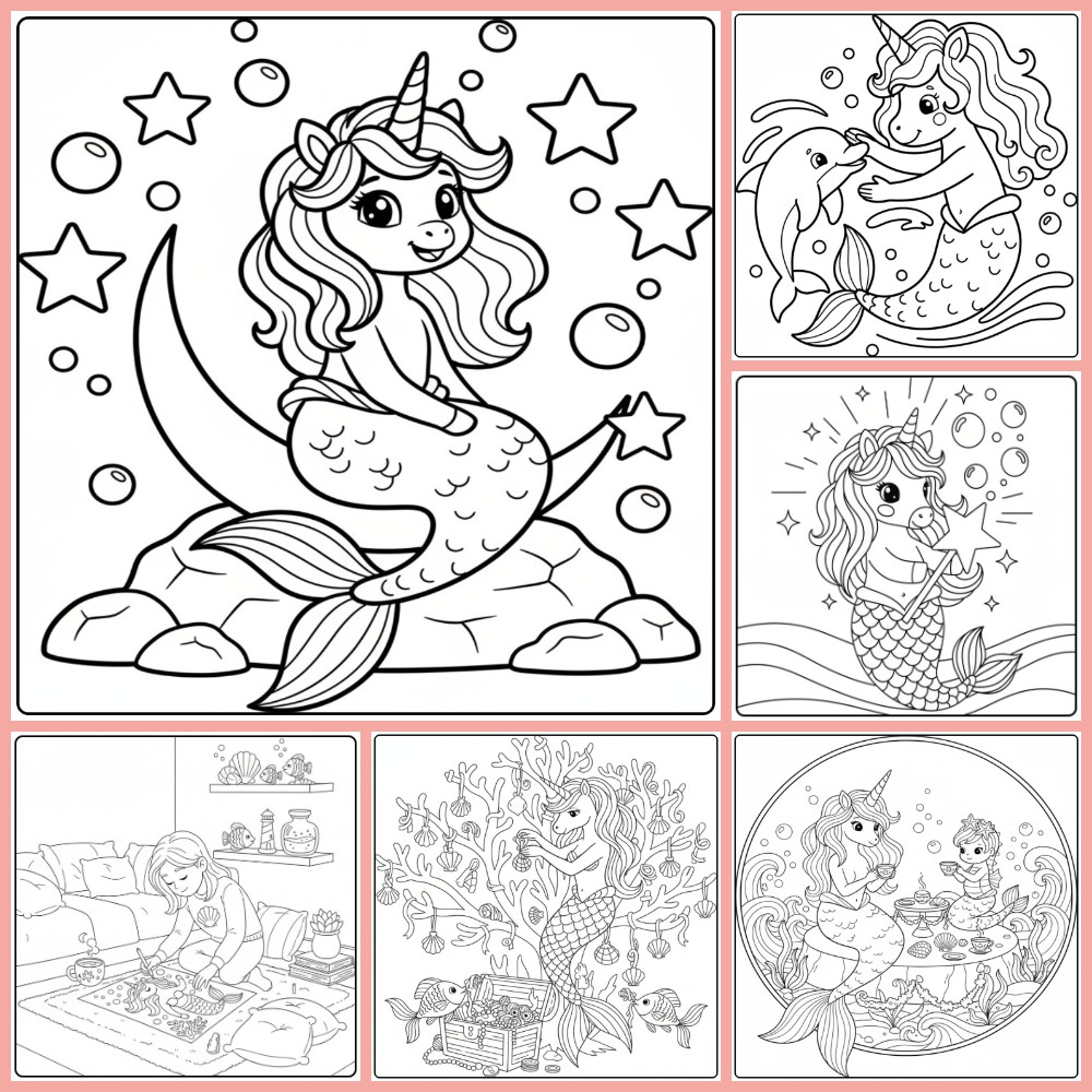 Gratis unicorn zeemeermin kleurplaat om te printen PDF