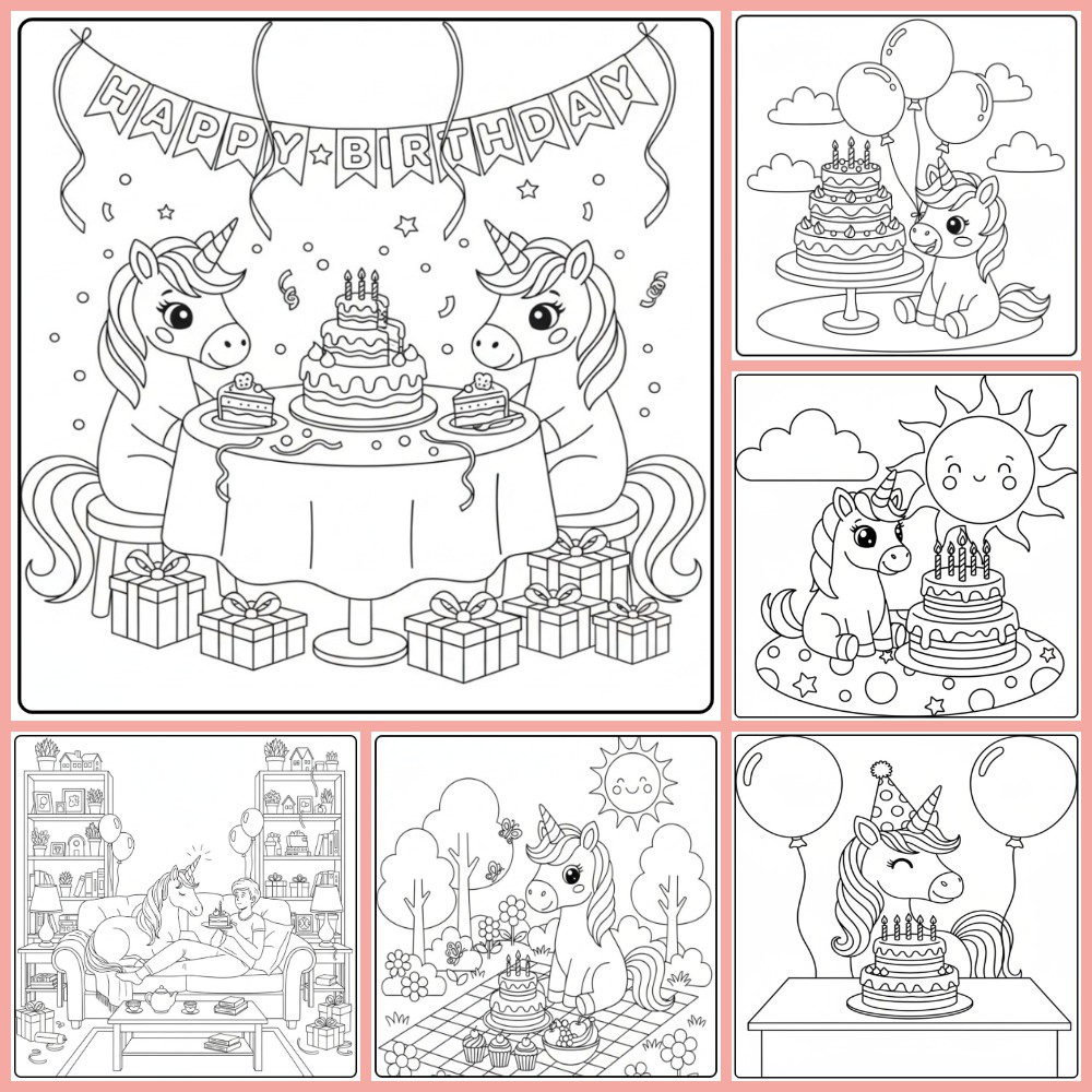 Gratis verjaardag taart kleurplaat eenhoorn om te printen PDF