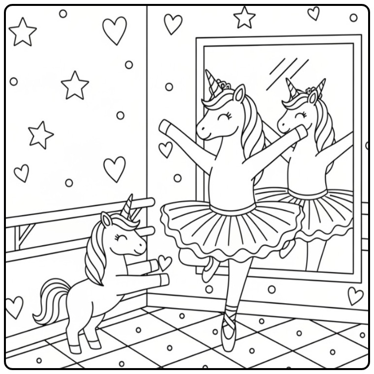 Een dansende ballerina, een leuke kleurplaat eenhoorn schattig.