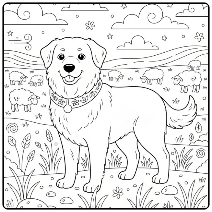 Een serene Maremma, een gedetailleerde kleurplaat hond moeilijk.