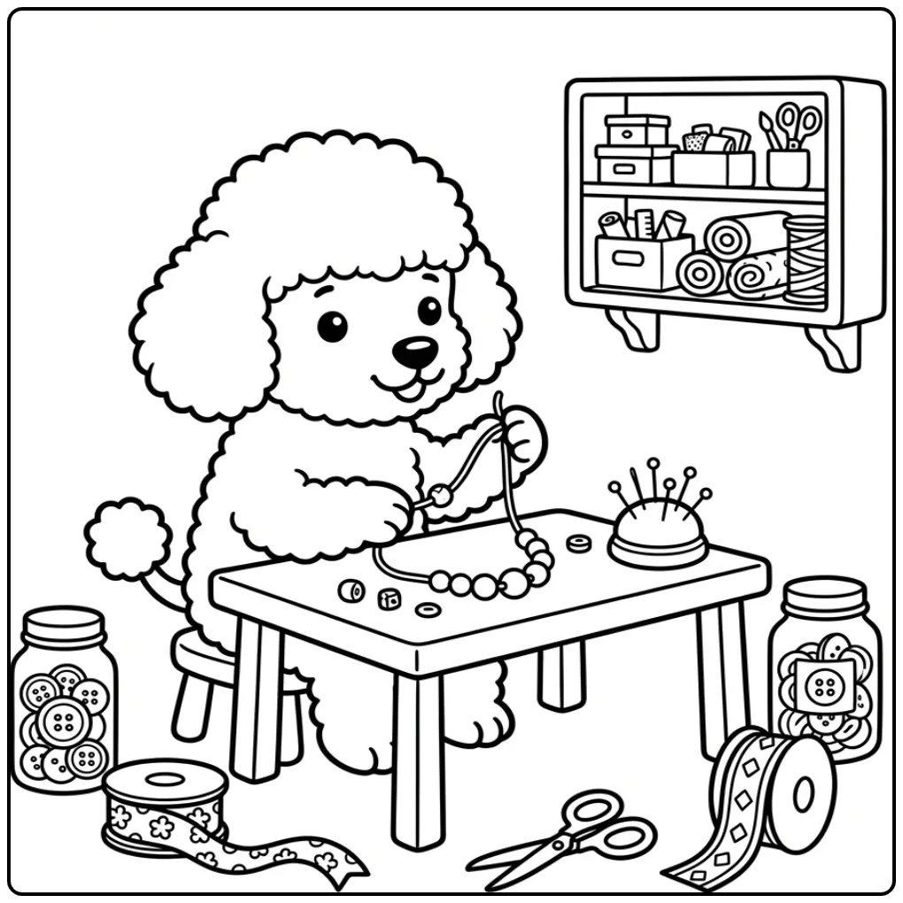 Poedel pup kralen rijgen op kleurplaat puppy moeilijk.