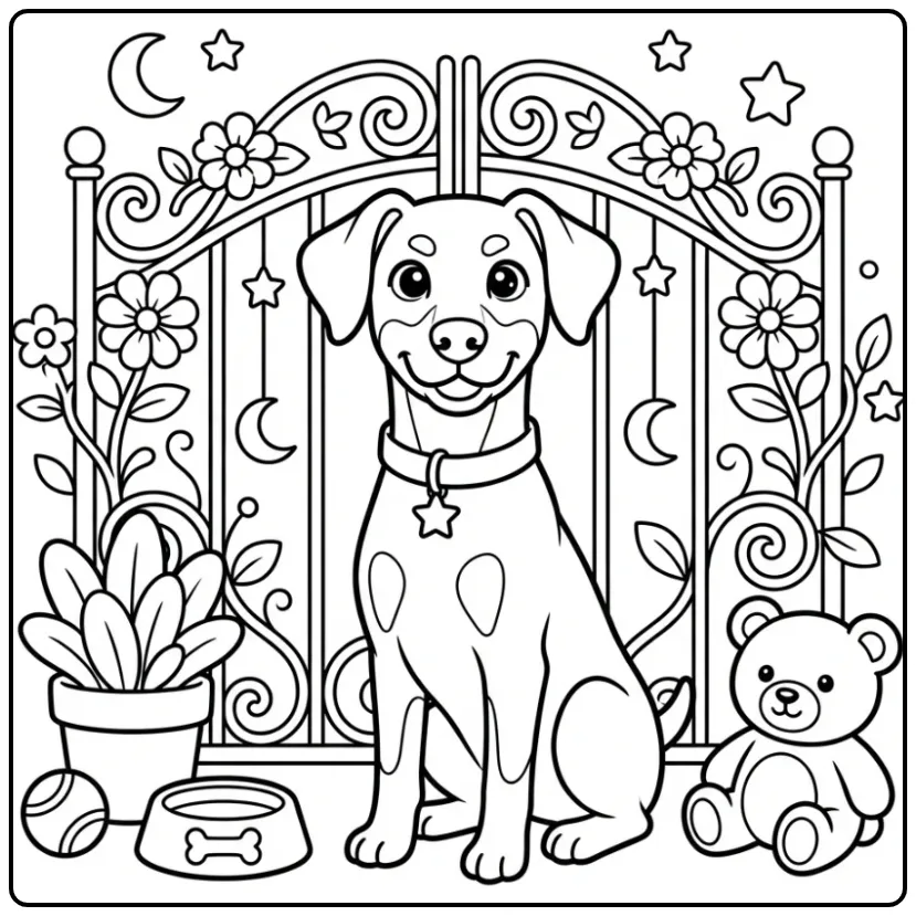 Vriendelijke Dobermann op een kleurplaat hond schattig.