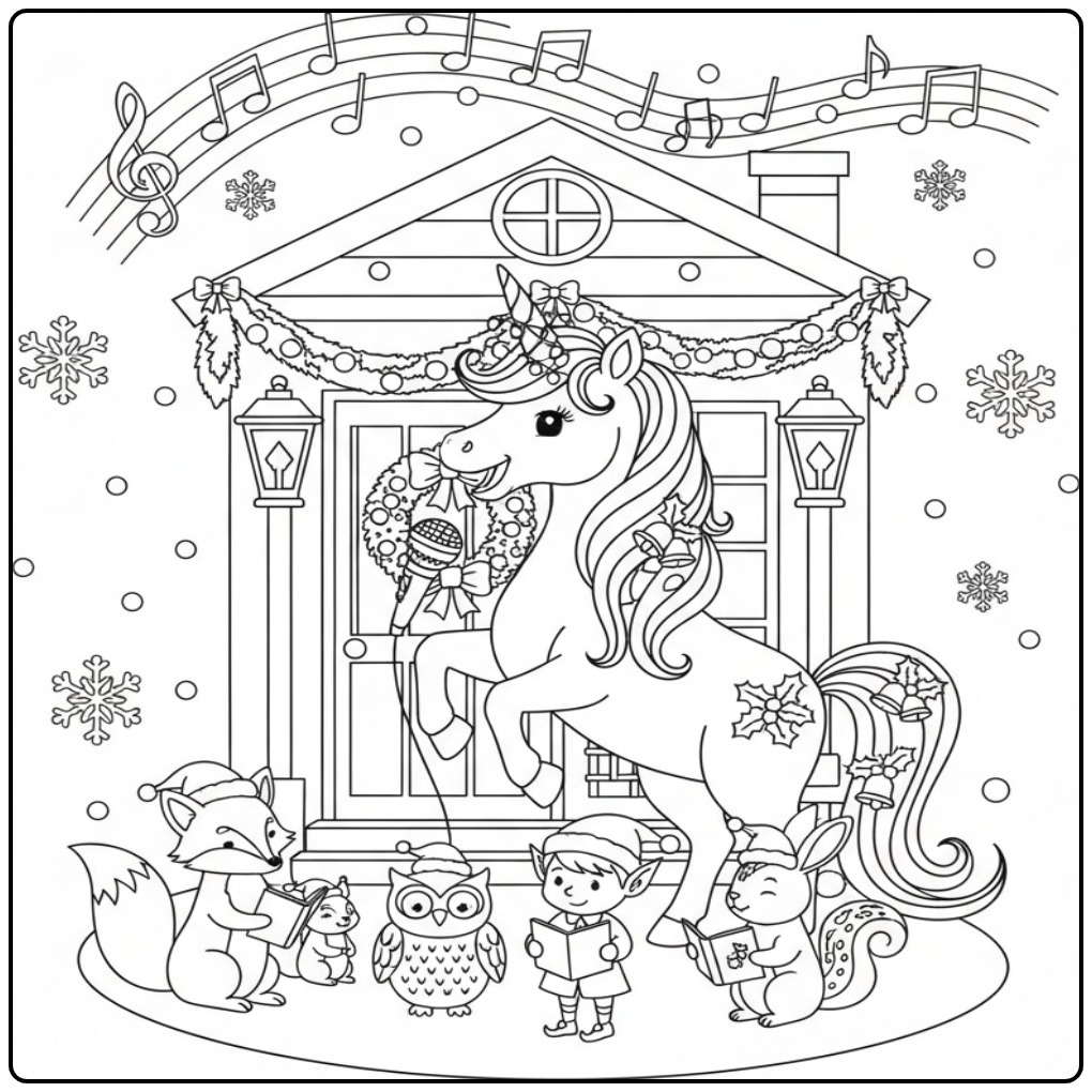 Kerst met eenhoorn! Leuke kleurplaat kerst unicorn