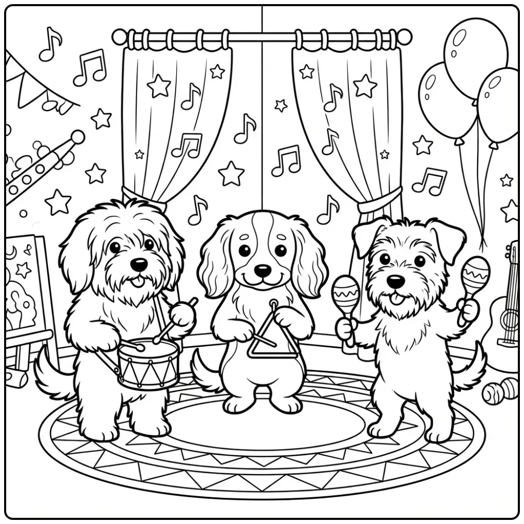 Drie Hollandse honden als band, honden kleurplaat makkelijk.